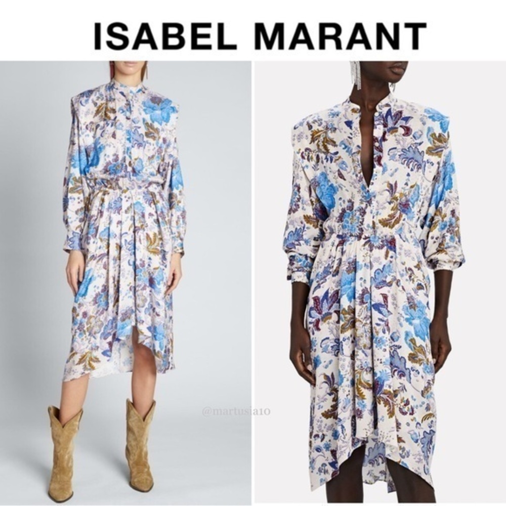 Etoile Isabel Marant Okleya Floral-Print Pleated Midi Dress sz 38 US 6 695$